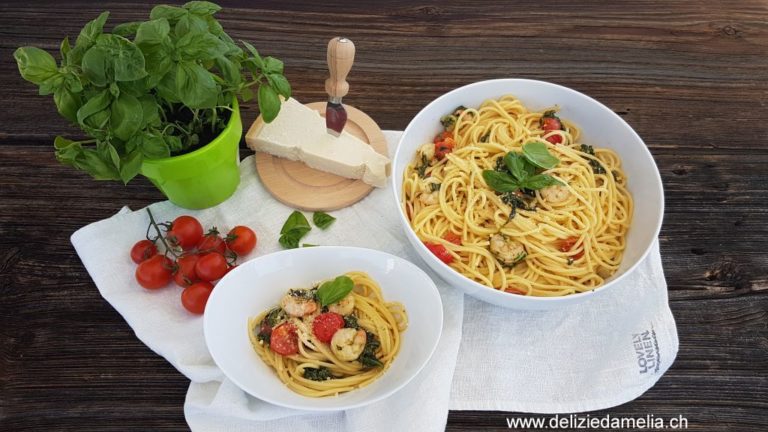 Spaghetti mit Spinat, Garnelen und Pesto – delizie d&amp;#39;Amelia